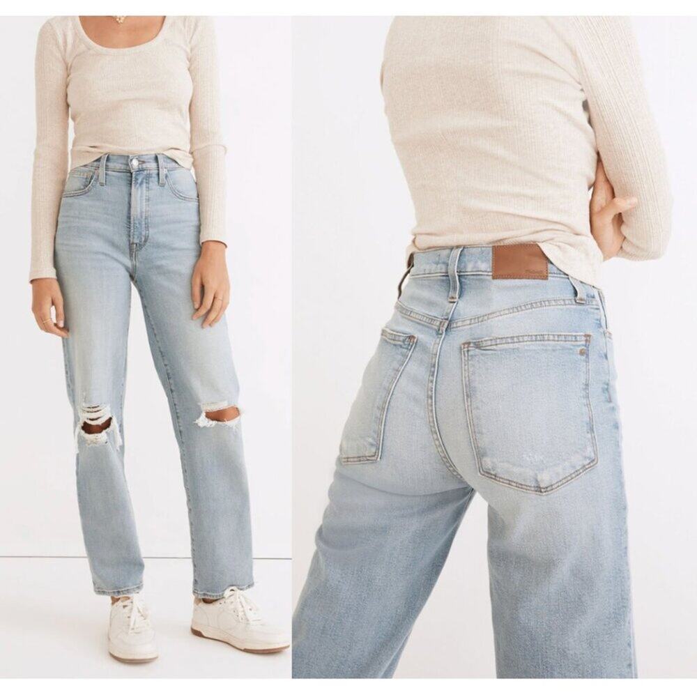 Madewell The Perfect Vintage Straight Jean in Danby Wash: Knee-Rip Edition - Picture 2 of 9